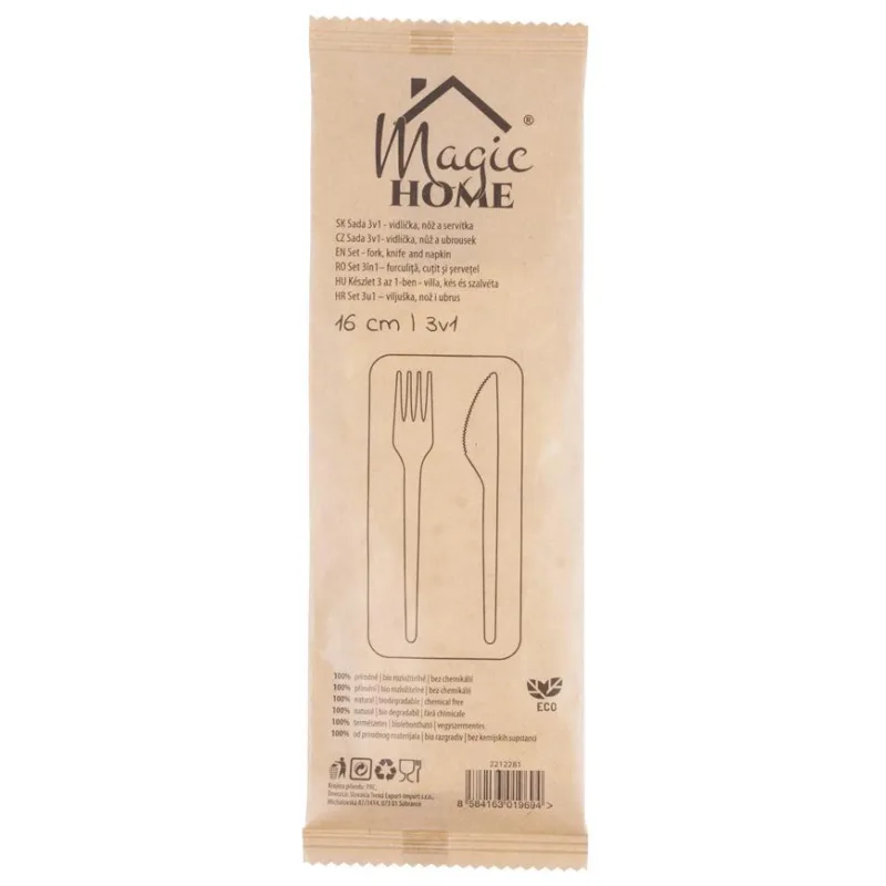 Príbor MagicHome Woodline ECO – drevený, 100% prírodný