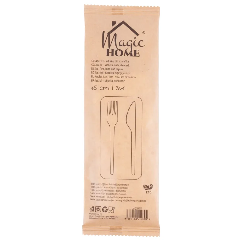 Príbor MagicHome Woodline ECO – drevený, 100% prírodný