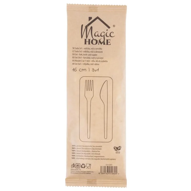 Príbor MagicHome Woodline ECO – drevený, 100% prírodný
