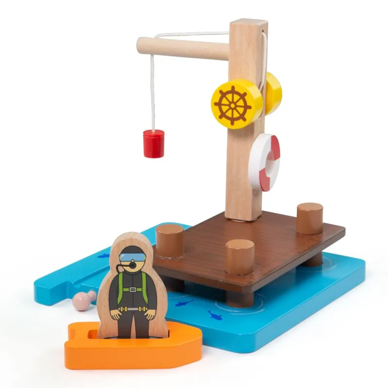 Bigjigs Rail Prístav so žeriavom, člnom a potápačom