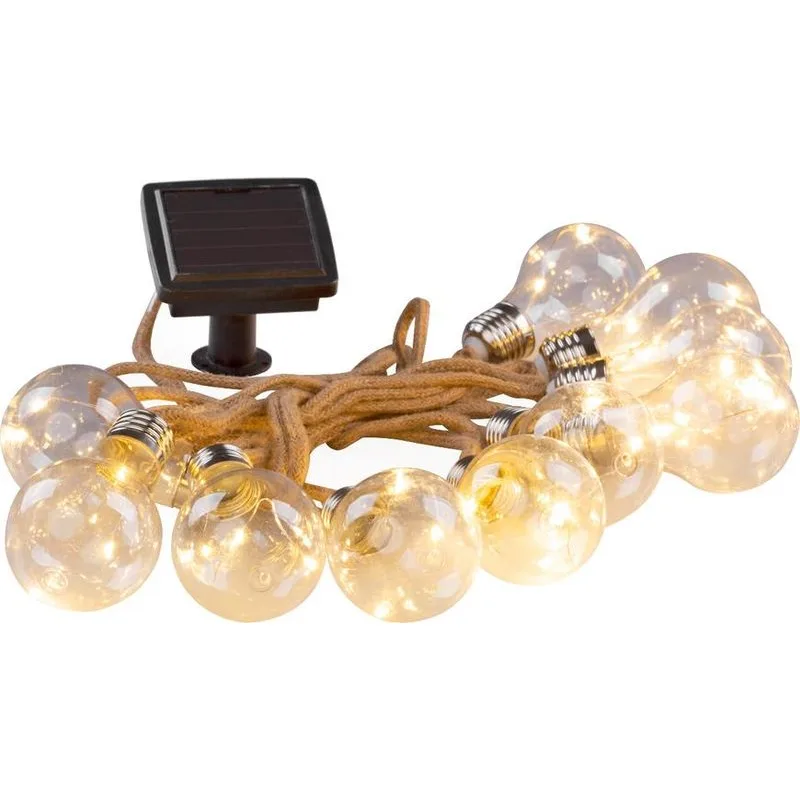 Vianočné osvetlenie reťaz Bulb, 10× LED, tvar žiarovky, solárna, 3,8 m