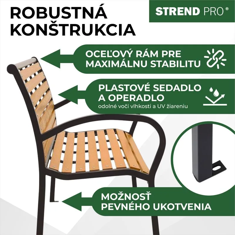 Záhradná lavička KIMBRA, 120x41x82 cm, oceľ/plast