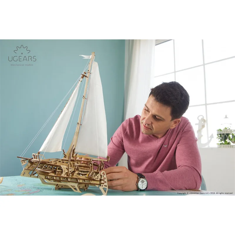 Ugears 3D mechanické puzzle - Plachetnica Trimaran Merihobus 237 ks