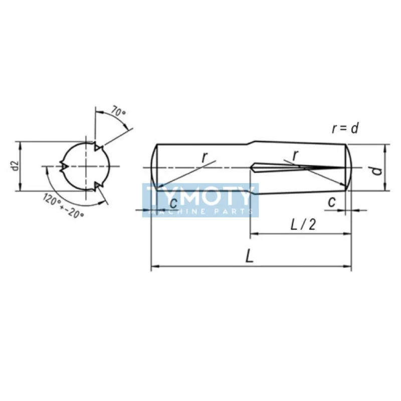Kolík valcový ryhovaný do 1/2 DIN 1474 8x32
