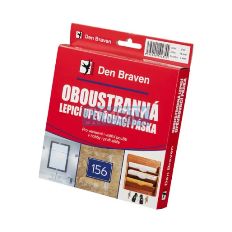 Den Braven Obojstranne lepiaca upevňovacia páska v krabičke - 15 x 1 mm x 5 m biela