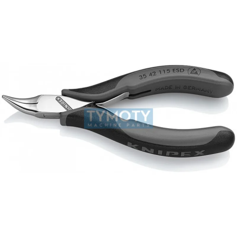KNIPEX 35 42 115 ESD Kliešte pre elektroniku, polguľaté čeľuste zahnuté 45°, viacsl. návleky, leštené