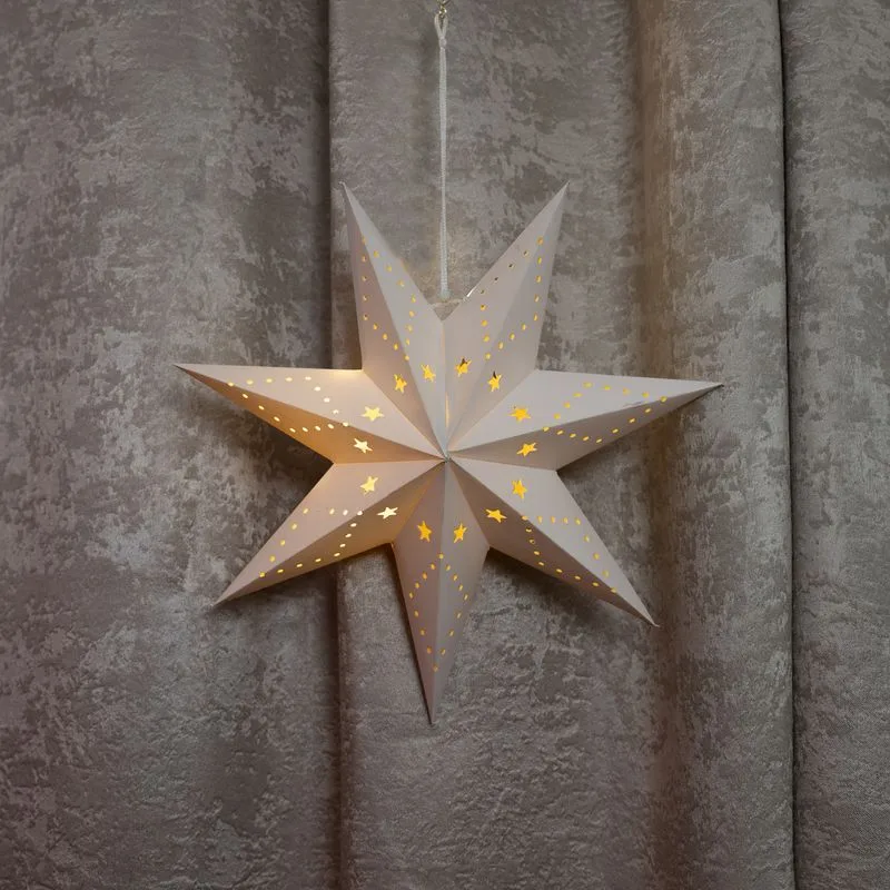Dekorácia MagicHome Vianoce, Hviezda, papier, 10 LED teplá biela, 2xAA, jednoduché svietenie, 45 cm