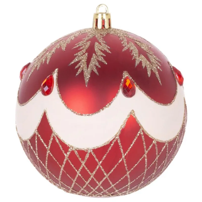 Vianočné gule na stromček 4 ks, červené, s ornamentami, 10 cm