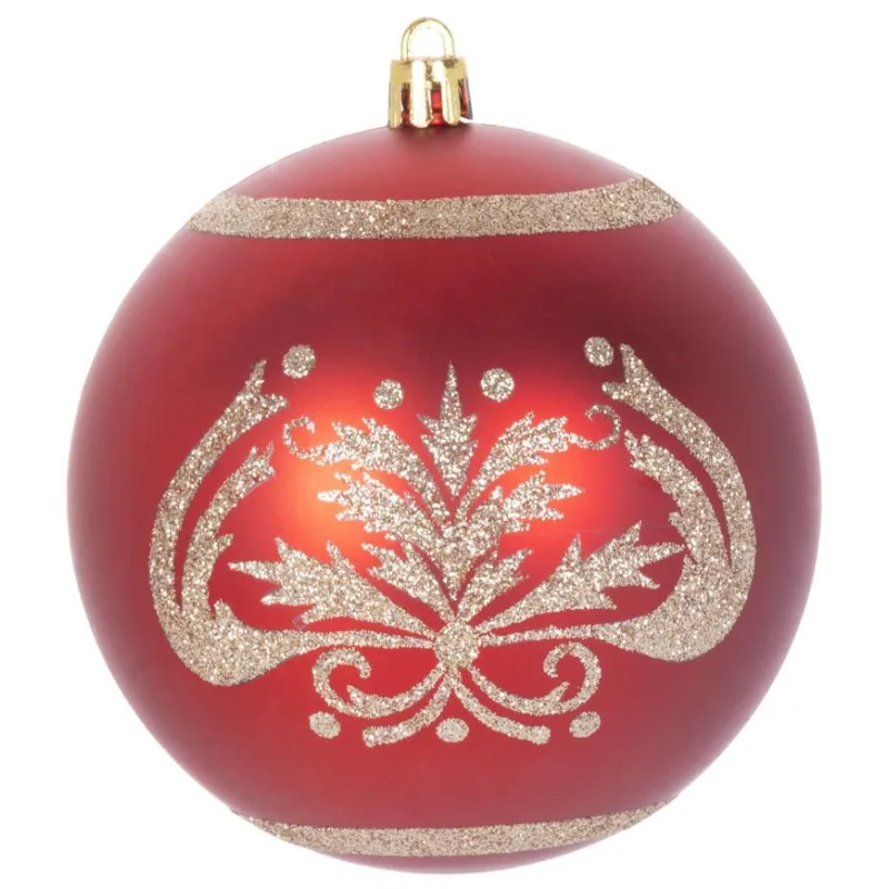 Vianočné gule na stromček 4 ks, červené, s ornamentami, 10 cm