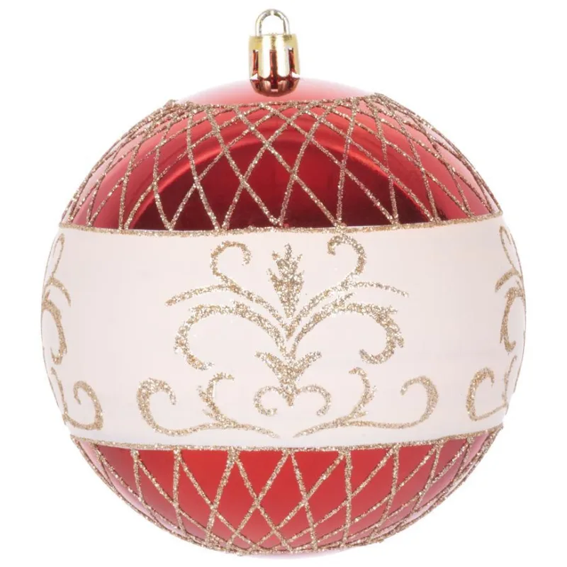 Vianočné gule na stromček 4 ks, červené, s ornamentami, 10 cm