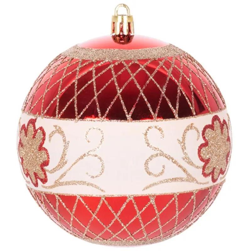 Vianočné gule na stromček 4 ks, červené, s ornamentami, 10 cm