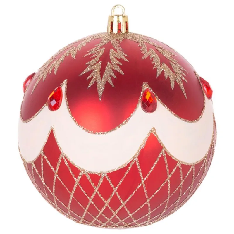 Vianočné gule na stromček 4 ks, červené, s ornamentami, 10 cm