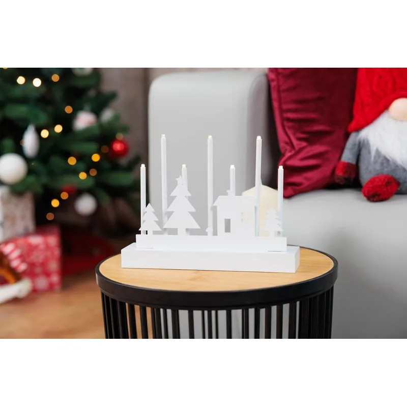 Svietnik MagicHome Vianoce, 8 LED teplá biela, 2xAA, MDF, interiér, 24x5,5x18 cm