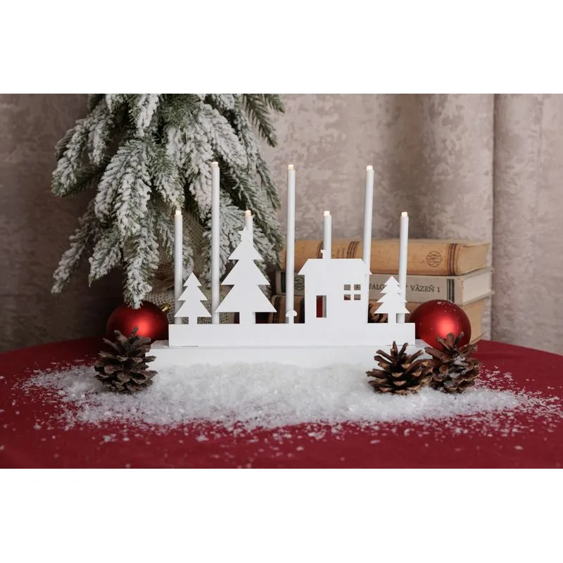 Svietnik MagicHome Vianoce, 8 LED teplá biela, 2xAA, MDF, interiér, 24x5,5x18 cm