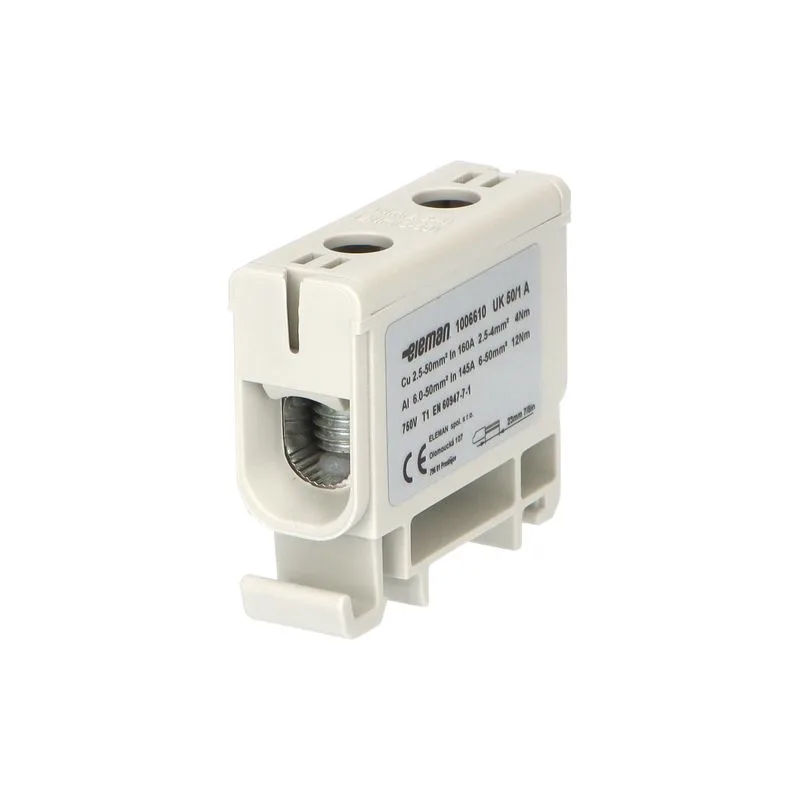 ELEMAN Svorka univerzálna UK 50/1 A, 160A, 1x50mm2 1pól., AL/CU, krytá, sivá, na DIN lištu