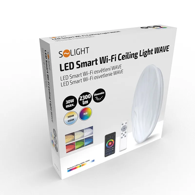 Solight Holding s.r.o. LED smart stropné svetlo Wave,30W, 2300lm, wifi, RGB + CCT,diaľ.