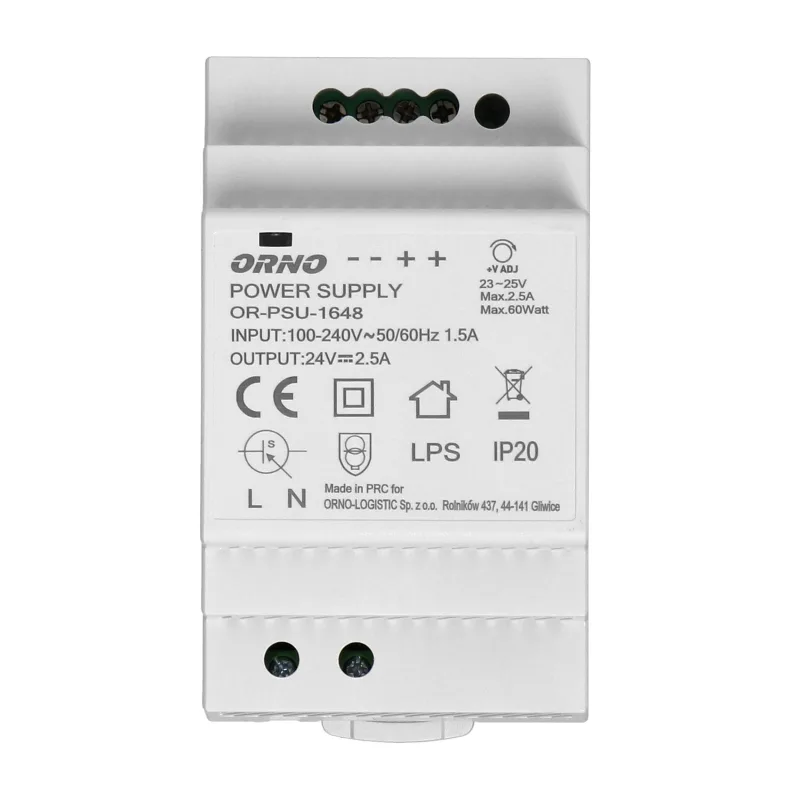 ORNO Napájací zdroj na DIN lištu 24VDC, 2.5A, 60W,, 3 moduly