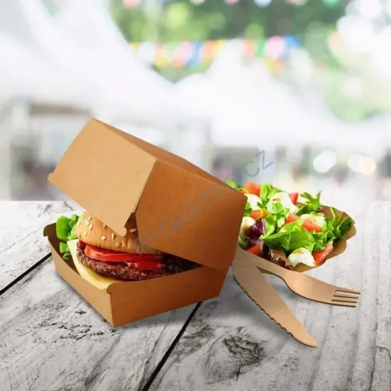 Burger boxy (PAP) S POTISKEM 150 x 150 x 95 mm [100 ks] (71815) (Papírová krabička na hamburger 15 x 15 x 9,5 cm, 100 ks)