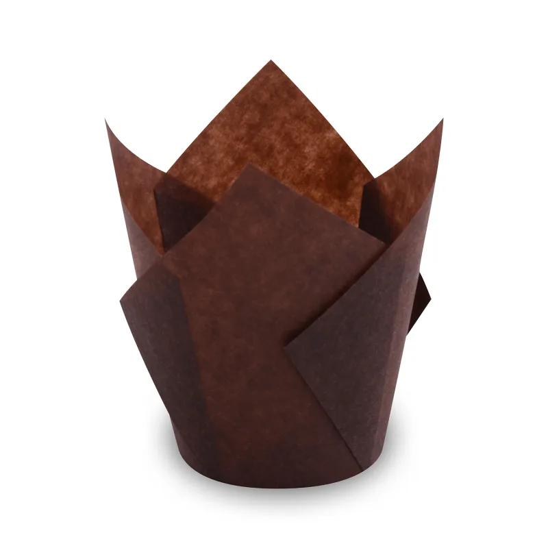 Cukrářské košíčky TULIP hnědé Ø 5 x 8,5 cm (16 x 16 cm) [100 ks] (72716)