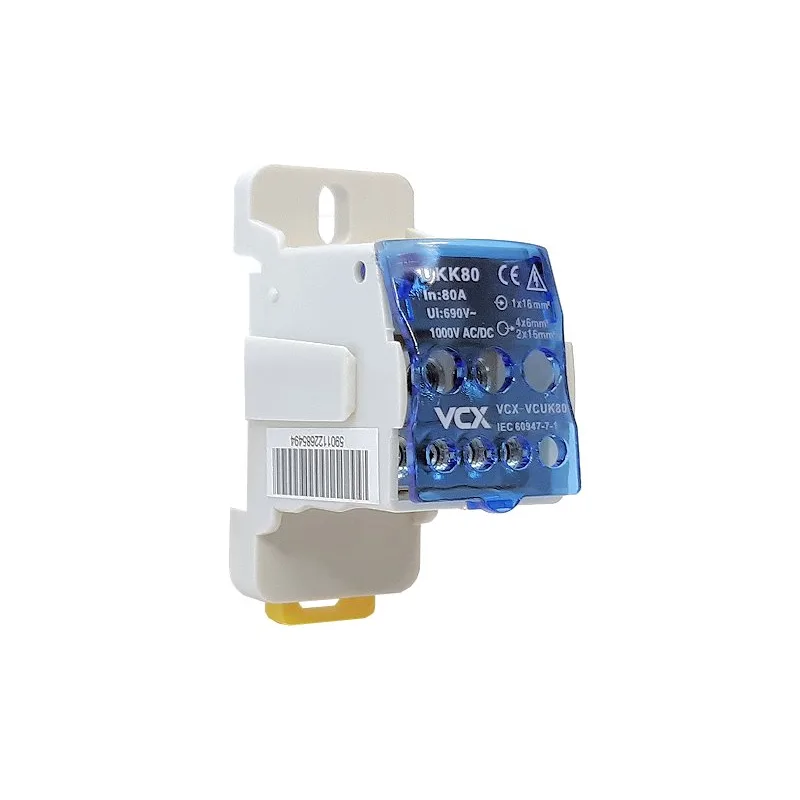 VCX Power Distribučný blok VCX UKK 80A / 6 otvorov / 80A / 690V / na DIN lištu