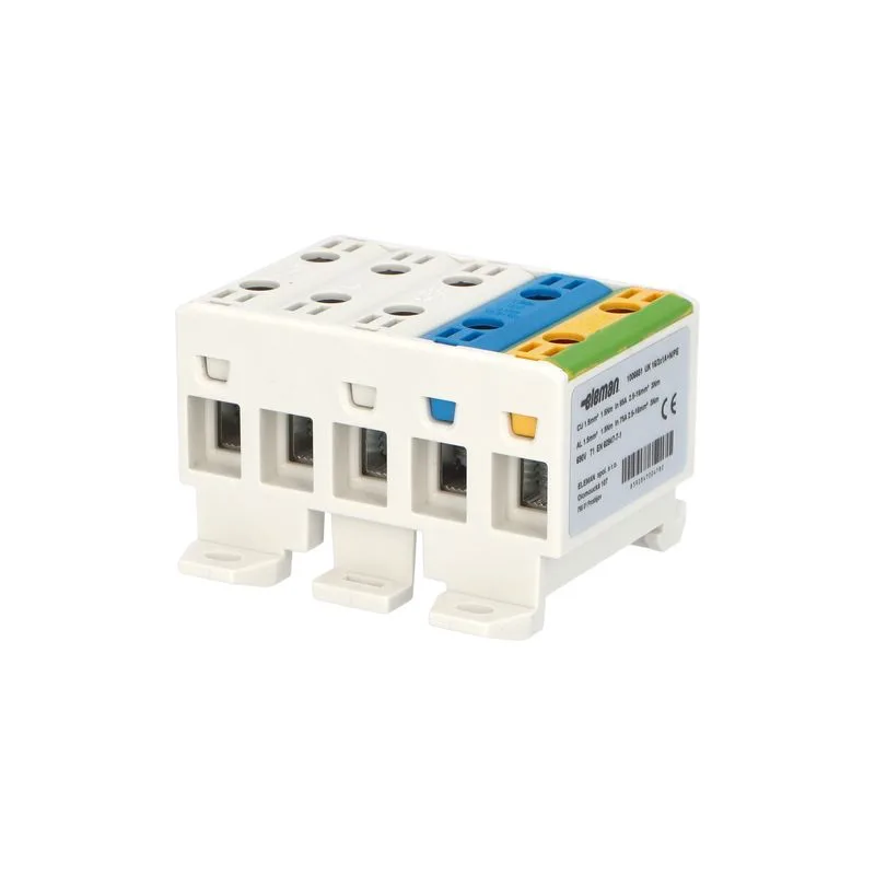 ELEMAN Svorka univerzálna UK 16/3x1A+N/PE 85A, 5x16mm2 5pól, AL/CU, krytá, 3 x sivá/modrá/zeleno-žltá, na DIN a Montážnu dosku