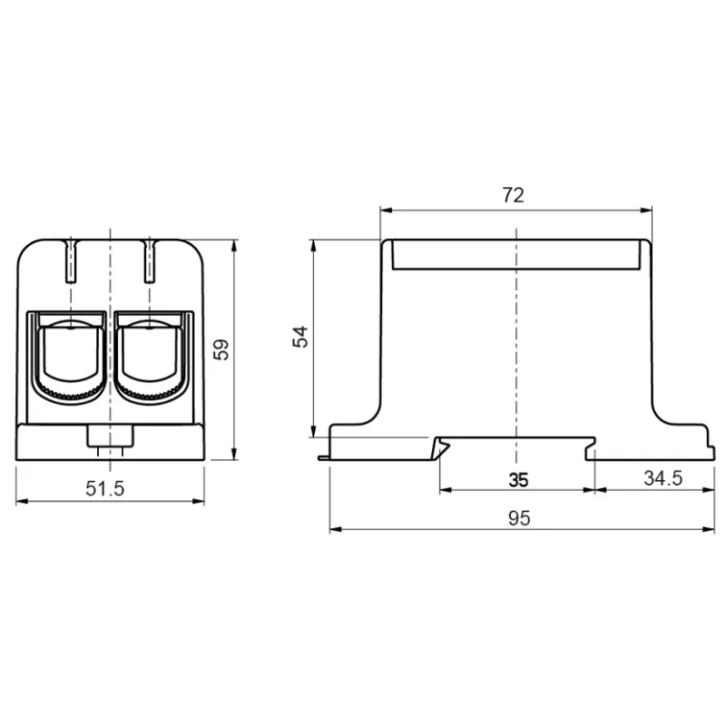 ELEMAN Svorka univerzálna dvojitá UK 150/2 PE, 320A, 2x150mm2 1pól., AL/CU, krytá, zeleno-žltá, na DIN a Montážnu dosku
