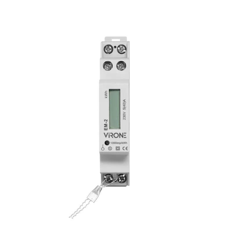 Jednofázový elektromer VIRONE EM-2, 40A, impulzný výstup, 1 modul, DIN TH-35mm