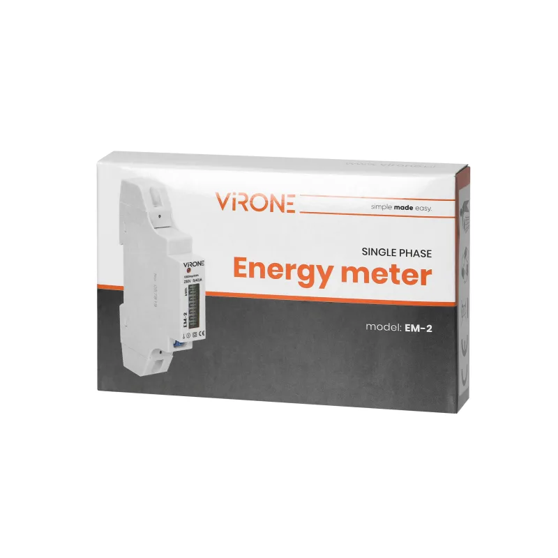 Jednofázový elektromer VIRONE EM-2, 40A, impulzný výstup, 1 modul, DIN TH-35mm