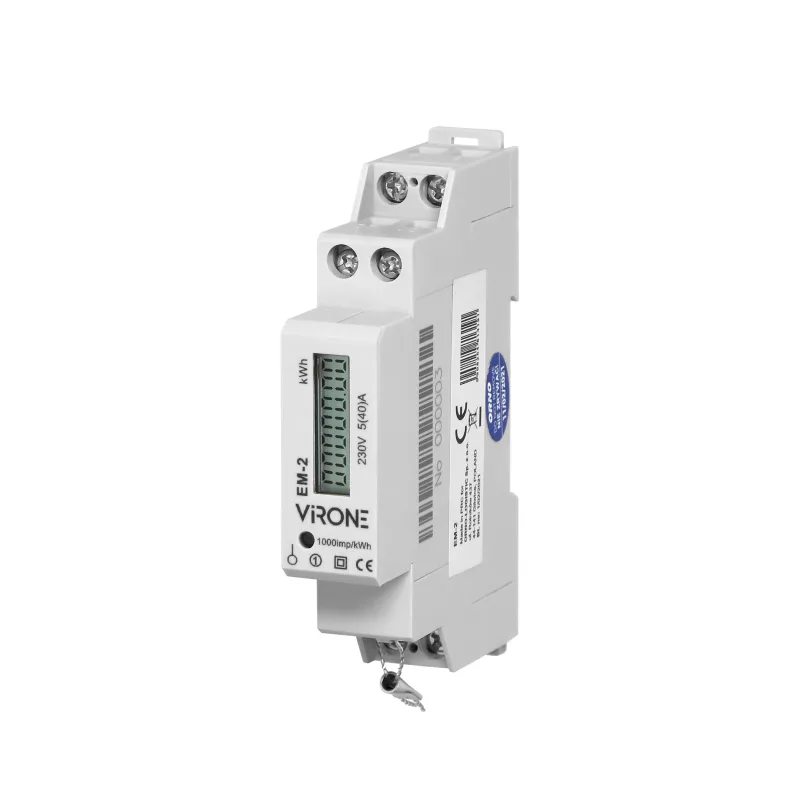 Jednofázový elektromer VIRONE EM-2, 40A, impulzný výstup, 1 modul, DIN TH-35mm