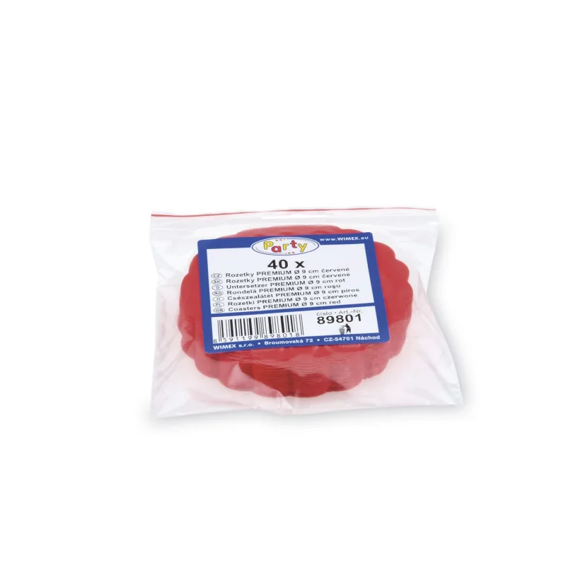 Rozetky do podšálku PREMIUM Ø 9 cm červené [40 ks] (89801)