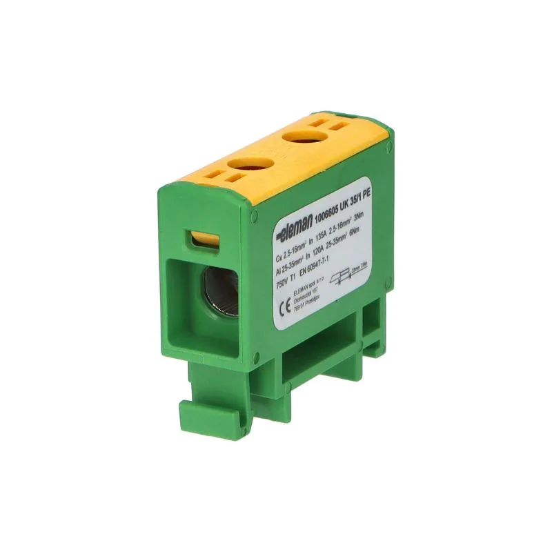 ELEMAN Svorka univerzálna UK 35/1 PE, 135A, 1x35mm2 1pól., AL/CU, krytá, zeleno-žltá, na DIN lištu