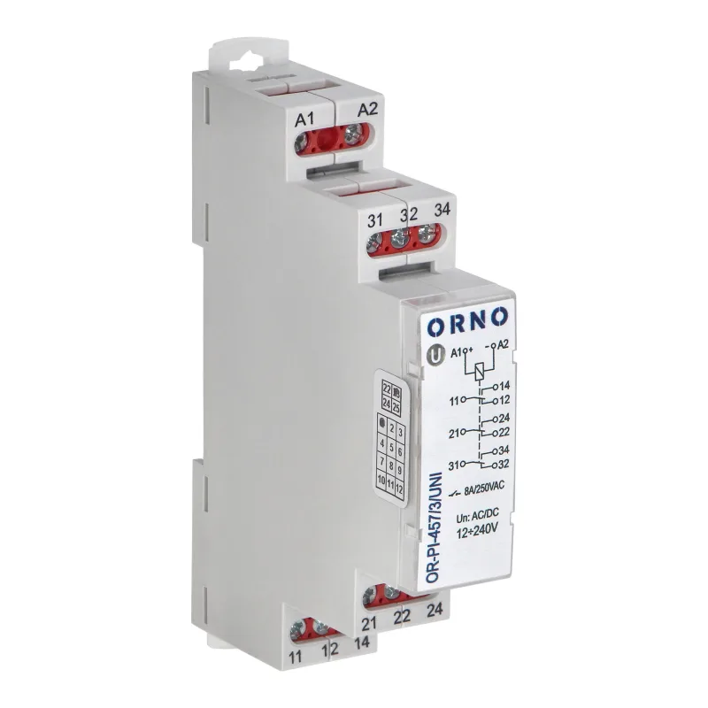 ORNO Univerzálne inštalačné relé 3P/3CO/3W 8A, 12-230 VUC 8 A / 250 V AC, 8 A / 24 V DC
