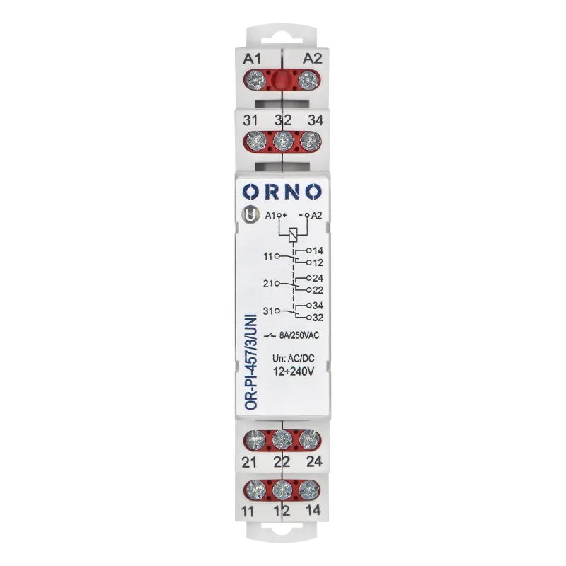 ORNO Univerzálne inštalačné relé 3P/3CO/3W 8A, 12-230 VUC 8 A / 250 V AC, 8 A / 24 V DC