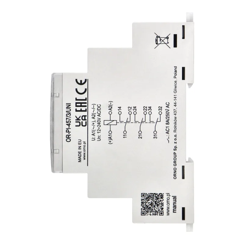 ORNO Univerzálne inštalačné relé 3P/3CO/3W 8A, 12-230 VUC 8 A / 250 V AC, 8 A / 24 V DC