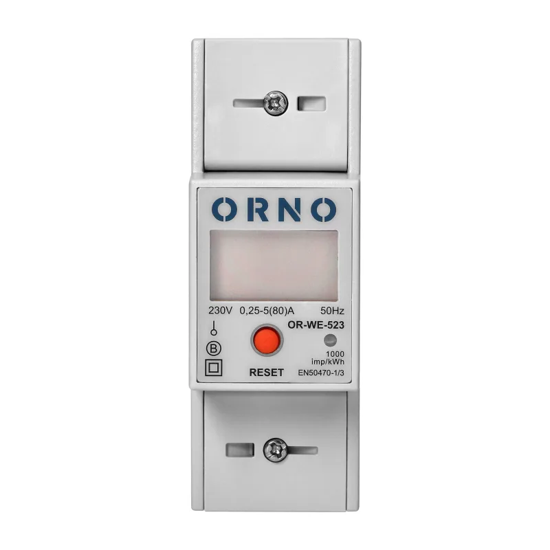 ORNO Elektromer OR-WE-523 1F 80A MID Reset RS-485 impulzný výstup prídavné počítadlo 2-moduly