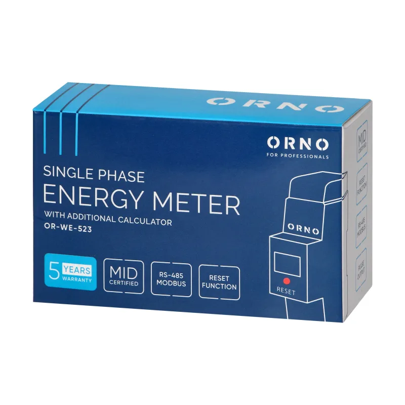 ORNO Elektromer OR-WE-523 1F 80A MID Reset RS-485 impulzný výstup prídavné počítadlo 2-moduly