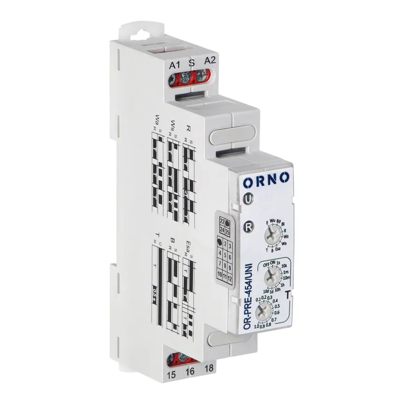ORNO Časové relé OR-PRE-454/UNI - 10 funkcií, univerzálne napájanie 12 - 240VAC/DC