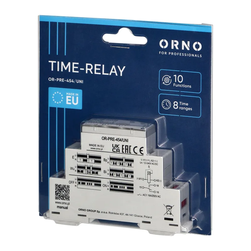 ORNO Časové relé OR-PRE-454/UNI - 10 funkcií, univerzálne napájanie 12 - 240VAC/DC