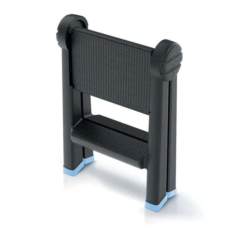Kistenberg Obojstranné skladacie plastové schodíky TITAN LADDER čierne, modré prvky nosnosť 150kg KLD4565-2717C