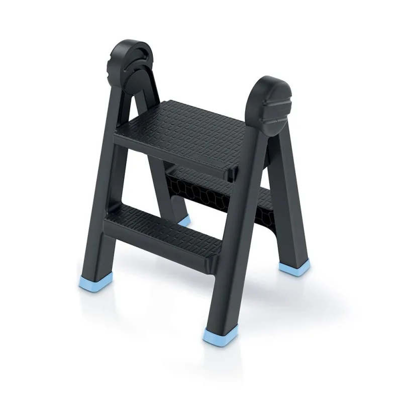 Kistenberg Obojstranné skladacie plastové schodíky TITAN LADDER čierne, modré prvky nosnosť 150kg KLD4565-2717C