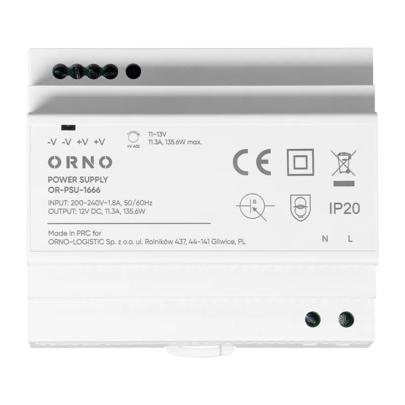 ORNO Napájací zdroj na DIN lištu 12VDC, 11.3 A, 135.6W, 6 modulov