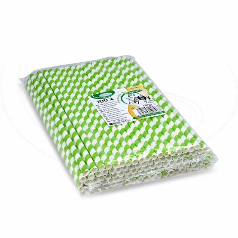 Slámky papírové JUMBO zelená spirála 25 cm, Ø 8 mm [100 ks] (40706)