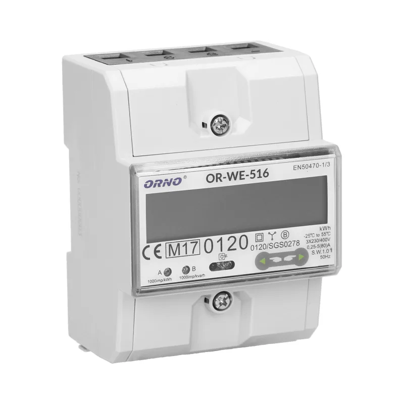 Elektromer trojfázový na DIN lištu ORNO OR-WE-516 80A MID RS-485 Modbus