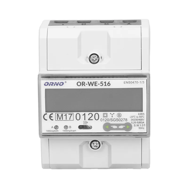 Elektromer trojfázový na DIN lištu ORNO OR-WE-516 80A MID RS-485 Modbus