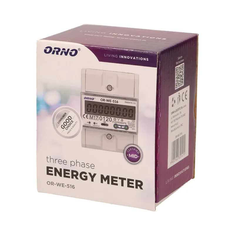 Elektromer trojfázový na DIN lištu ORNO OR-WE-516 80A MID RS-485 Modbus