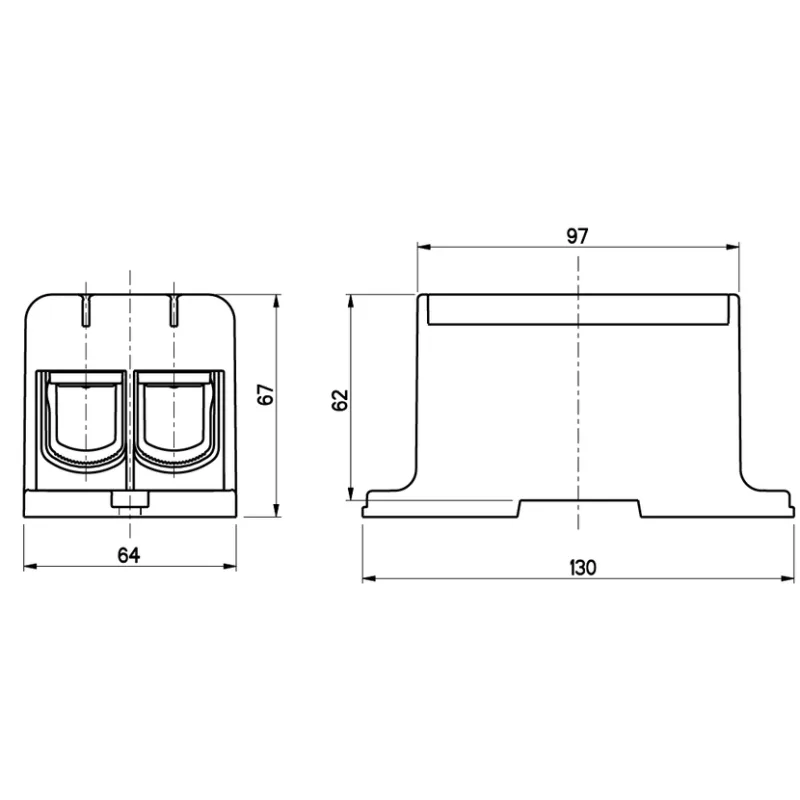 ELEMAN Svorka univerzálna dvojitá UK 240/2 PE, 425A, 2x240mm2 1pól., AL/CU, krytá, zeleno-žltá, na DIN a Montážnu dosku