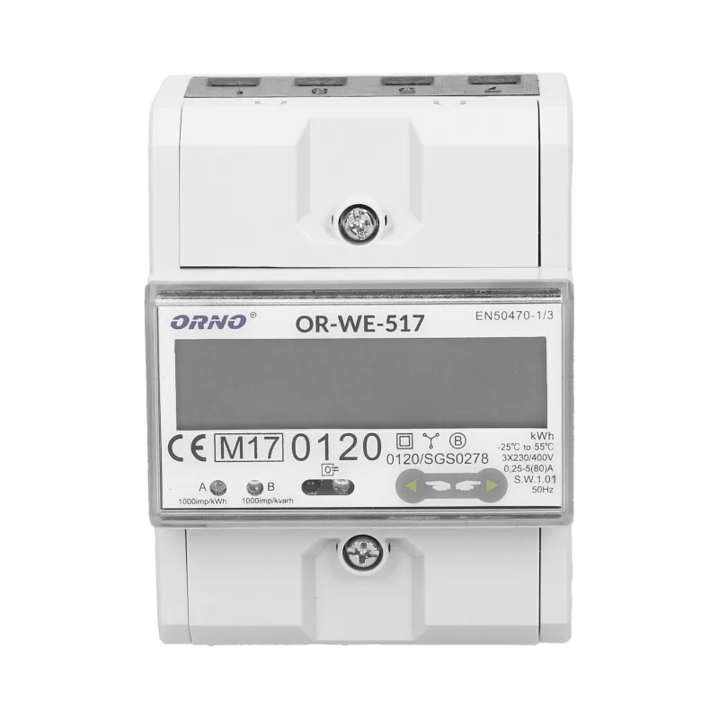 Elektromer trojfázový na DIN lištu ORNO OR-WE-517 80A MID RS-485 Modbus 4 tarif