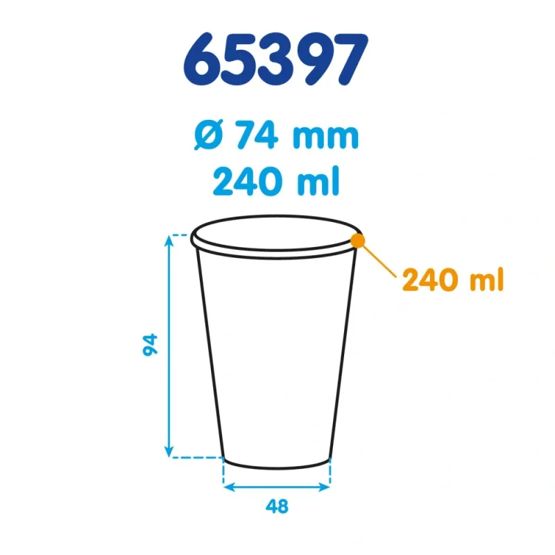 Papírové kelímky světle modré (PAP/PE) (Ø 74 mm), 240 ml [10 ks] (65397)