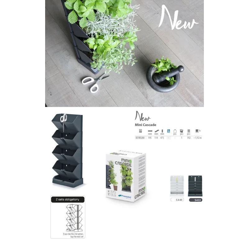 Prosperplast s.r.o. Kvetináč vertikálny s nožnicami na bylinky MINI CASCADE antracit IO1W200-S433