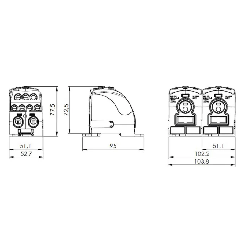SIMBLOCK Rozbočovacia svorka 185mm2 SUB 490 sivá Al/Cu vstup 1x185mm2 výstup 2x35mm2, 3x25mm2 a 4x16mm2